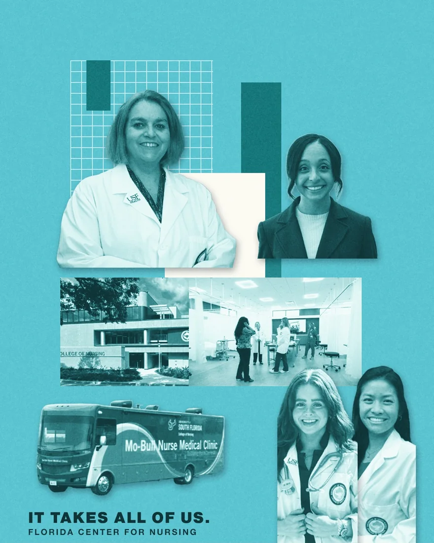 Campaign key visual: an editorial collage of the nursing pipeline.